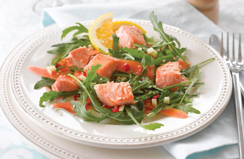 Miso-glazed salmon salad with sesame citrus dressing Miso-glazed salmon salad with sesame citrus dressing