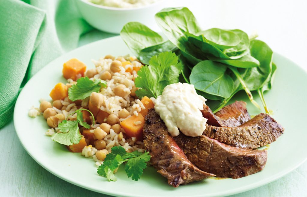 Moroccan beef with golden kumara rice Moroccan beef with golden kumara rice