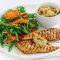 Moroccan chicken with chickpea dip and grilled carrot salad