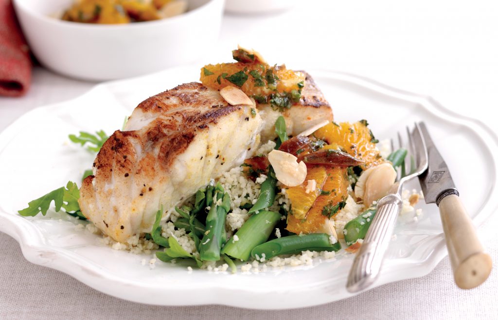 Moroccan fish fillets with orange and date salad
