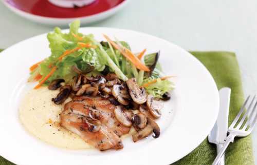 Oregano chicken on creamy polenta