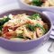 Pasta with chicken, broccolini, roasted capsicum, lemon and feta
