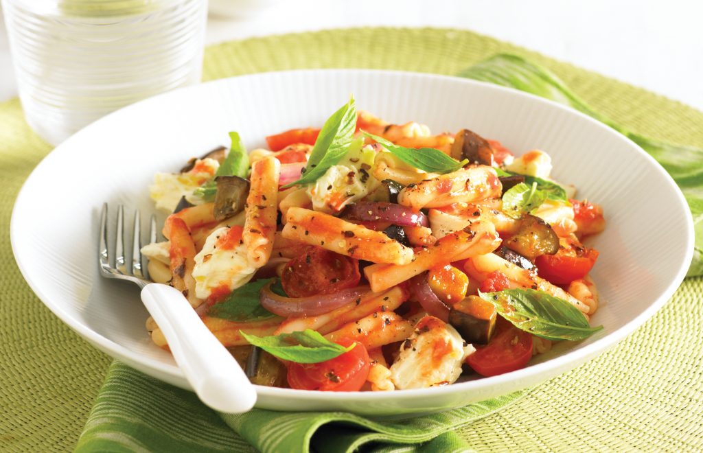 Pasta with eggplant, tomato, chilli and feta Pasta with eggplant, tomato, chilli and feta