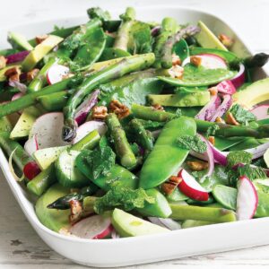 Pea, asparagus and avocado lemon salad