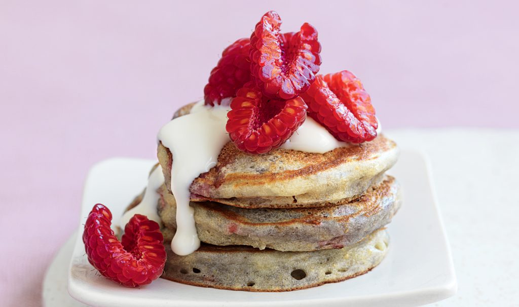 Peach and raspberry pikelets Peach and raspberry pikelets
