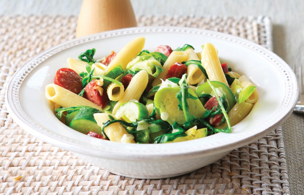 Penne with spicy sausage and Brussels sprouts Penne with spicy sausage and Brussels sprouts