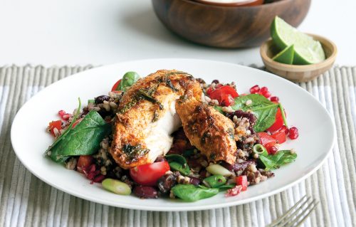 Piri piri chicken with rice and quinoa salad