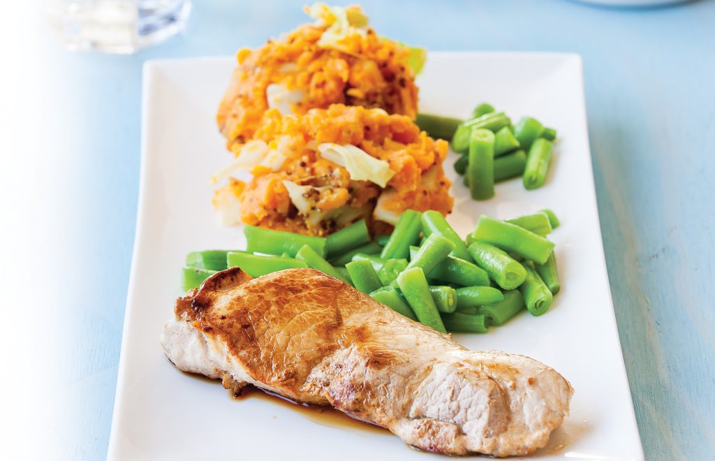 Pork with kumara mustard colcannon Pork with kumara mustard colcannon
