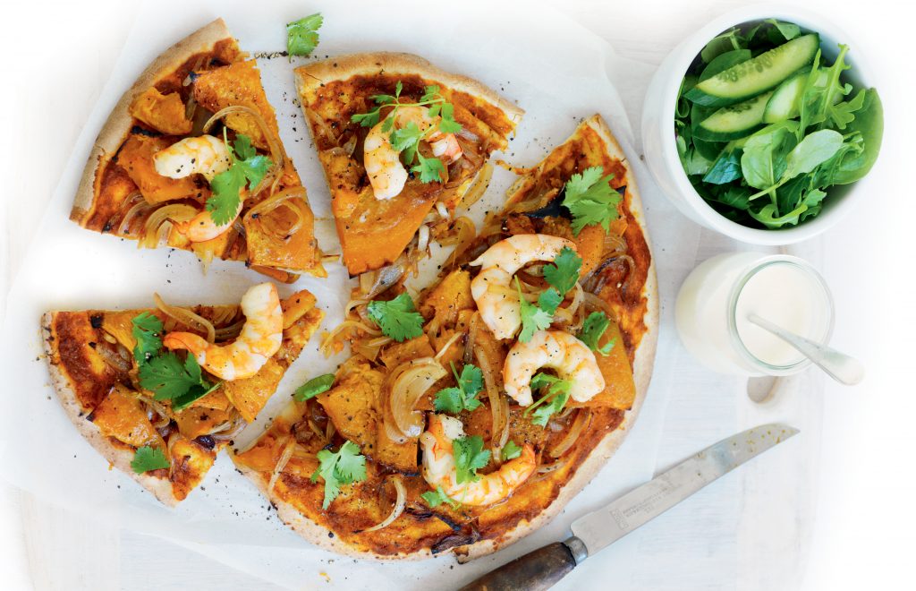 Prawn and pumpkin pizzas Prawn and pumpkin pizzas