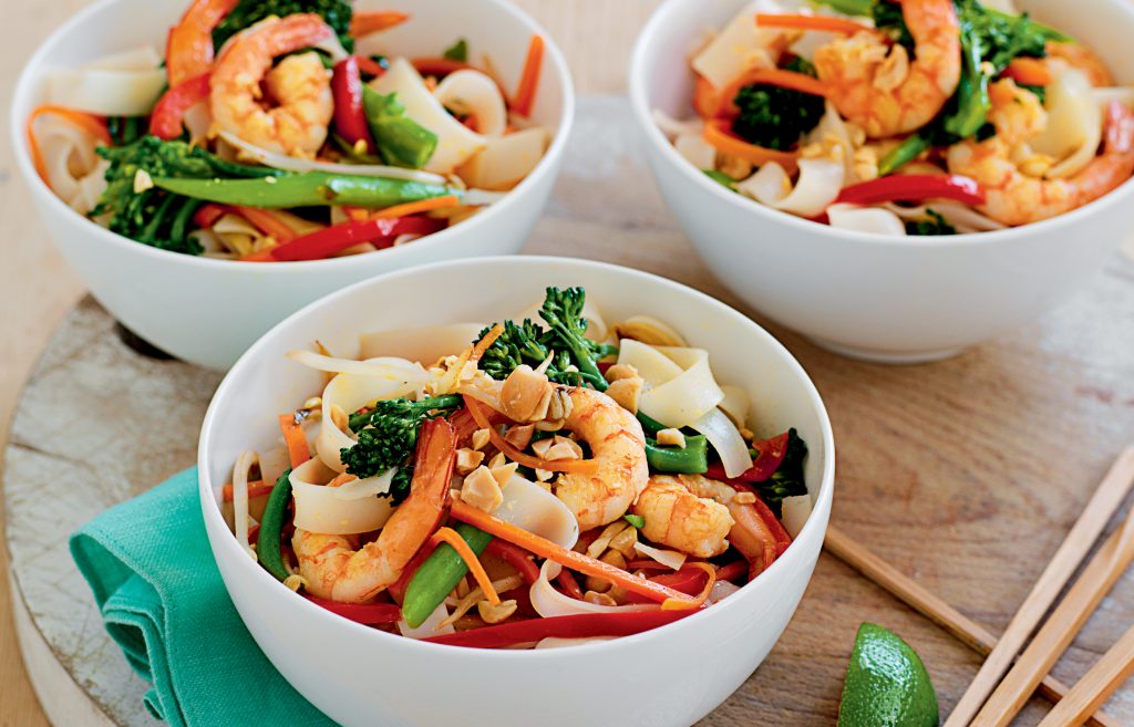 Prawn pad Thai with broccolini Prawn pad Thai with broccolini