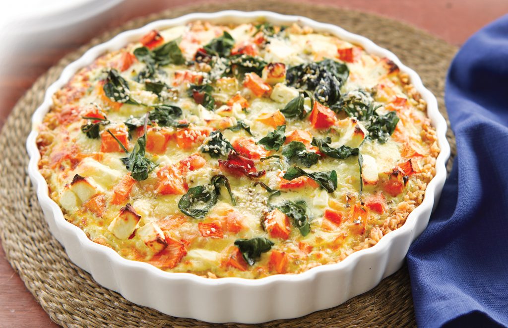 Pumpkin, spinach and feta tart with brown rice crust Pumpkin, spinach and feta tart with brown rice crust