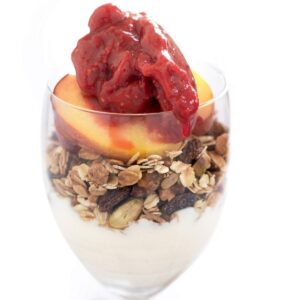 Raspberry and peach breakfast parfait