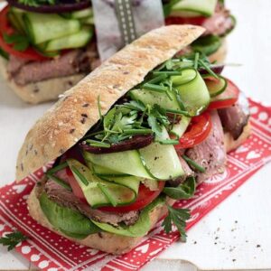 Roast beef, vege and mustard roll
