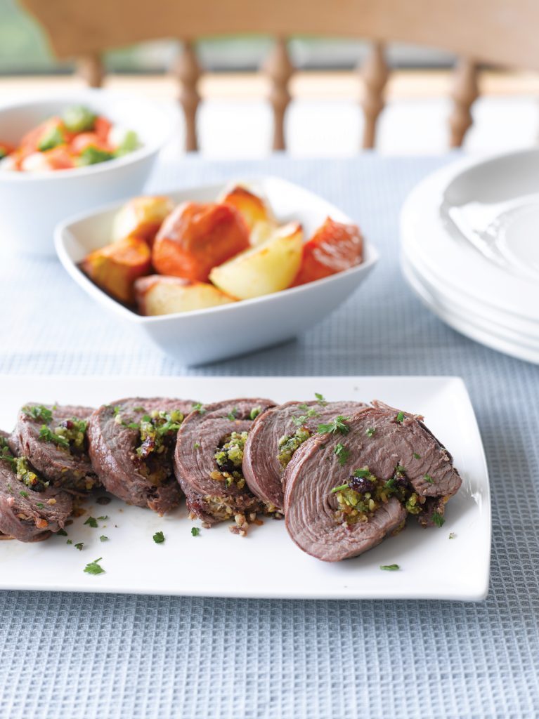 Roast lamb with fruity garlic stuffing Roast lamb with fruity garlic stuffing