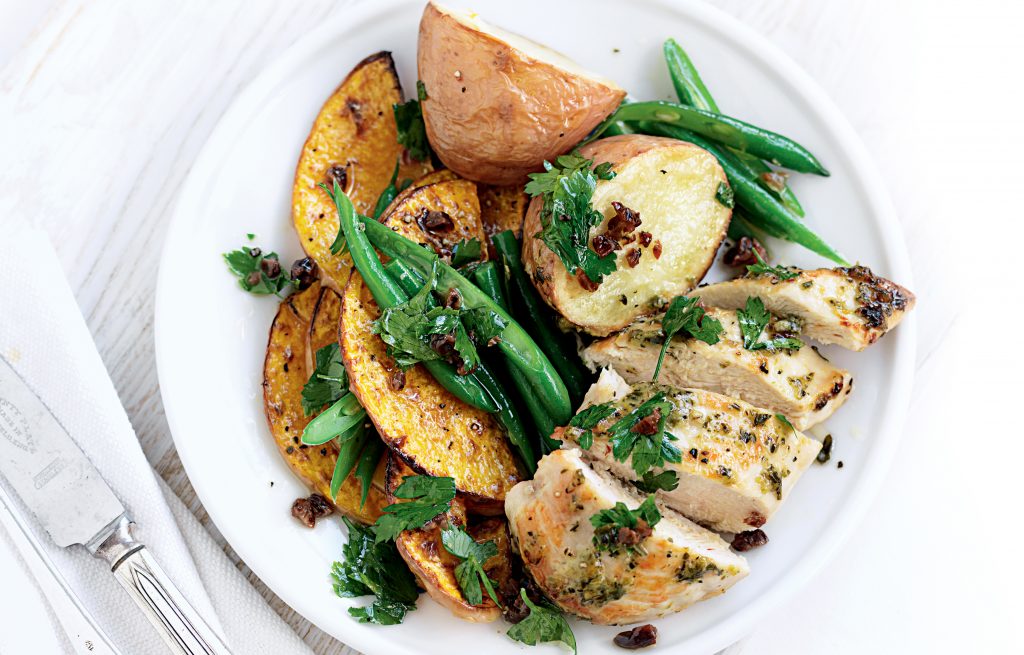 Roasted chicken and veges with parsley salad Roasted chicken and veges with parsley salad