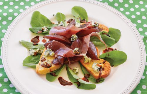 Rosemary roasted pear bruschetta