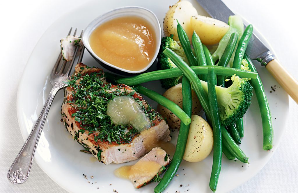 Rosemary-rubbed pork and apple sauce Rosemary-rubbed pork and apple sauce