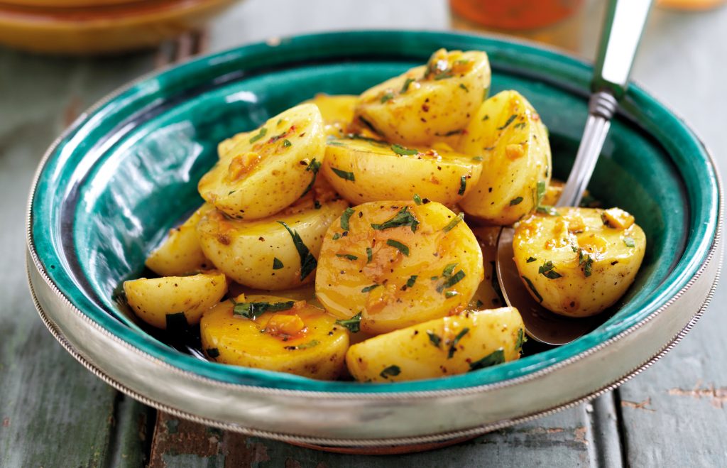 Saffron and garlic baby potatoes