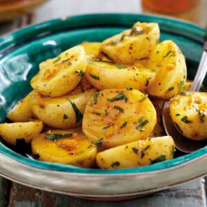 Saffron and garlic baby potatoes