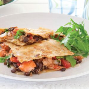 Salmon and bean quesadillas