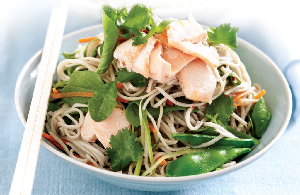 Salmon, cucumber and coriander noodle salad Salmon, cucumber and coriander noodle salad