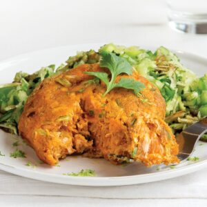 Salmon ginger cakes with green slaw