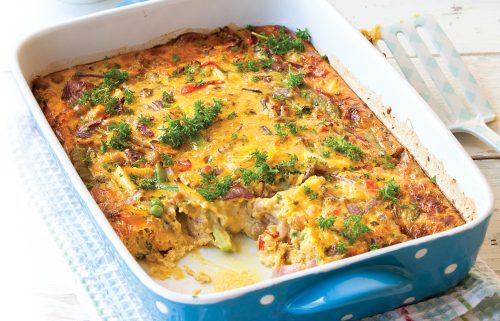 Salmon, vege and chickpea quiche