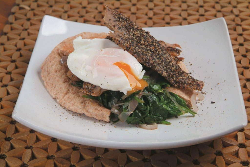 Smoked mackeral with spinach and egg Smoked mackeral with spinach and egg