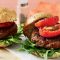Smoky beef burgers with roasted tomatoes