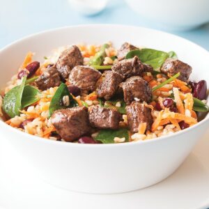 Spicy beef with pineapple and mint salsa