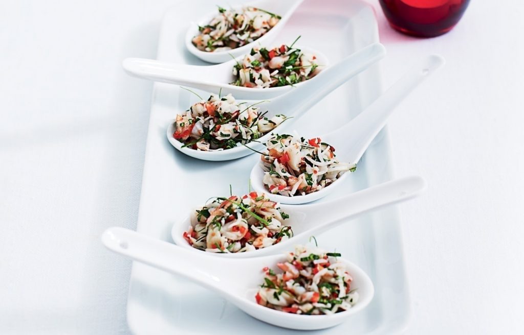Spicy prawn, coconut and kaffir lime spoons Spicy prawn, coconut and kaffir lime spoons
