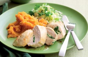 Spinach and ricotta-stuffed chicken with kumara mash