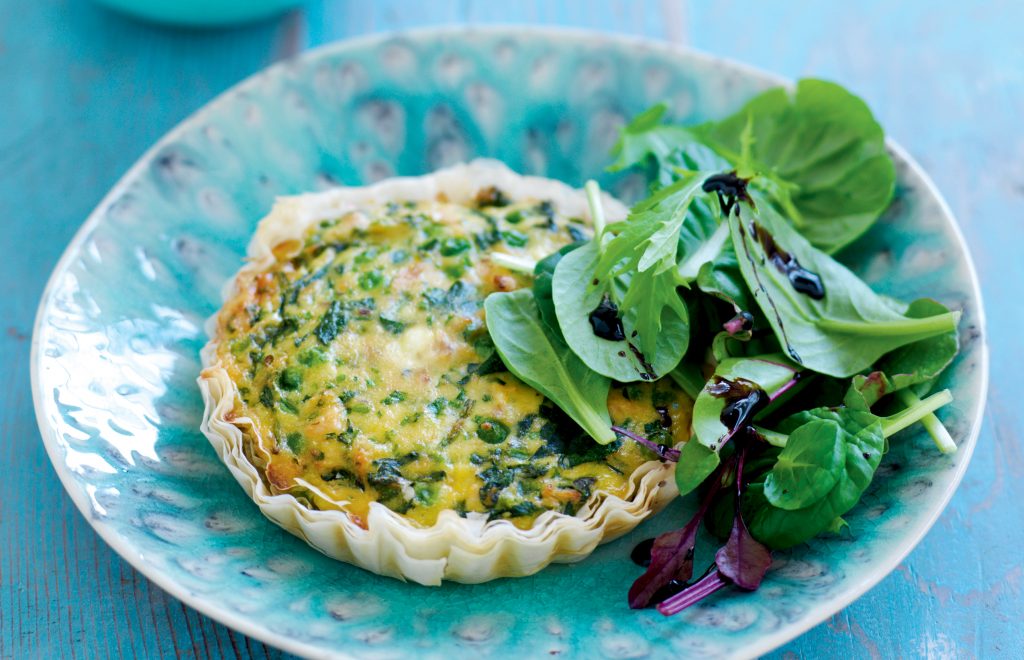 Spinach, pea, salmon and ricotta quiche Spinach, pea, salmon and ricotta quiche
