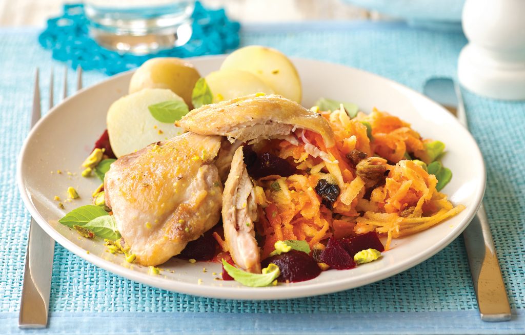 Spring chicken with tahini-dressed salad Spring chicken with tahini-dressed salad