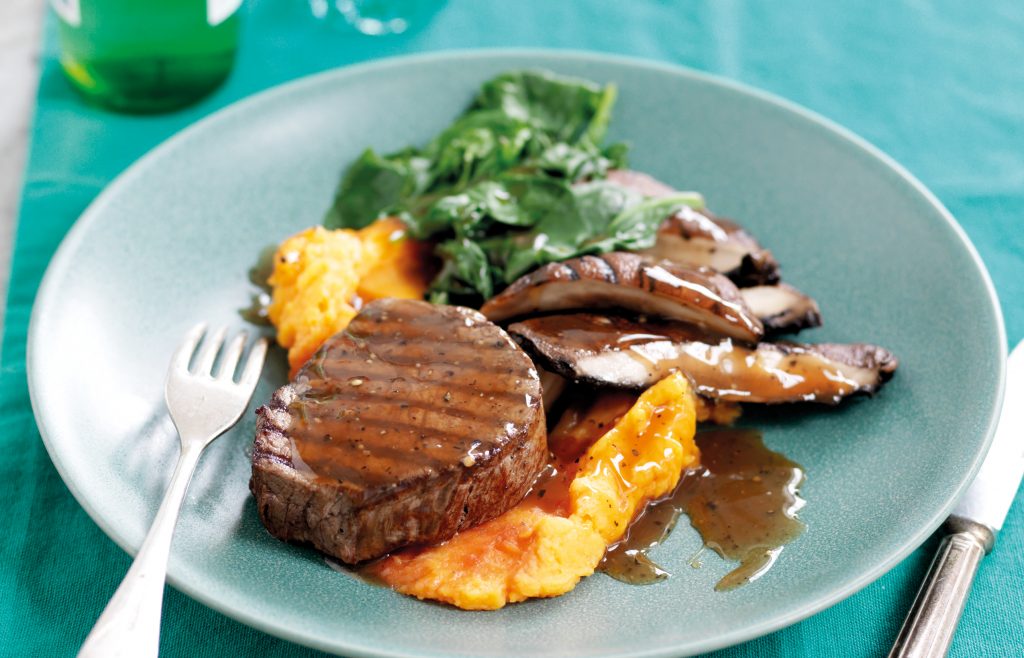Steak with portobello mushrooms and pepper sauce Steak with portobello mushrooms and pepper sauce