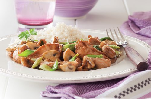 Stir-fried chicken and mushrooms