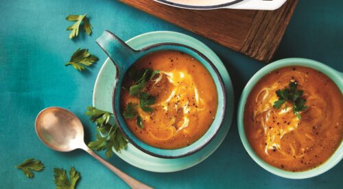 Sweet potato, pumpkin and chickpea soup