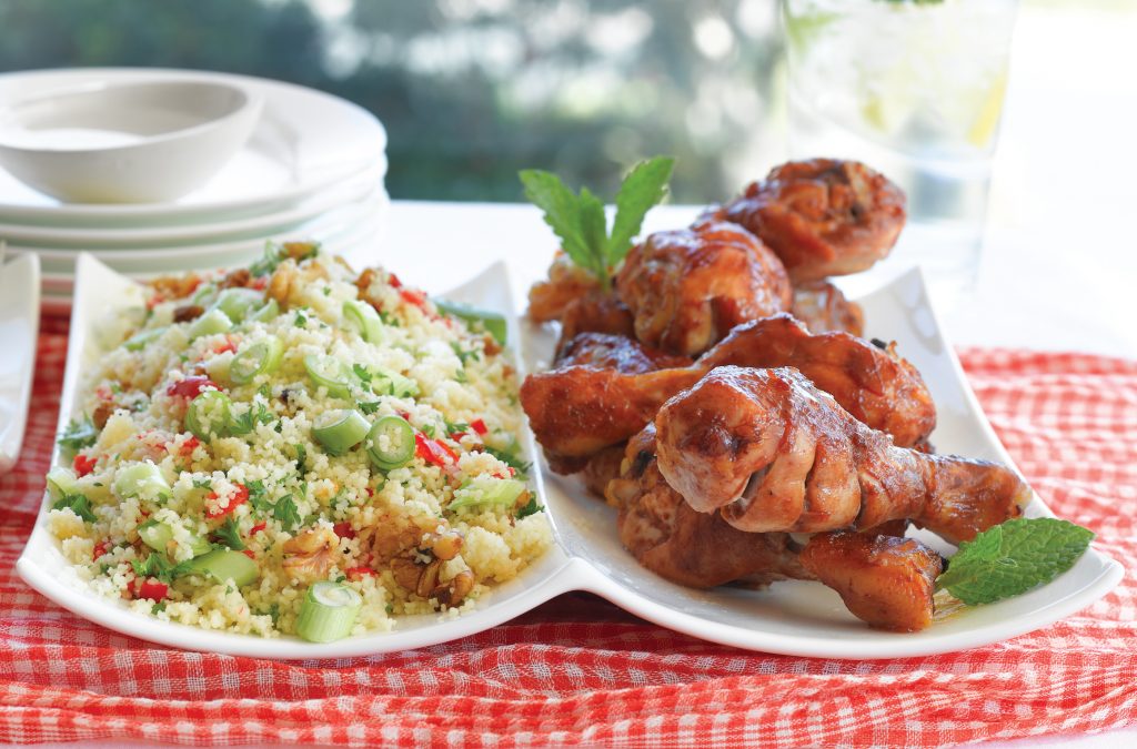 Marinated chicken drumsticks with couscous salad Marinated chicken drumsticks with couscous salad