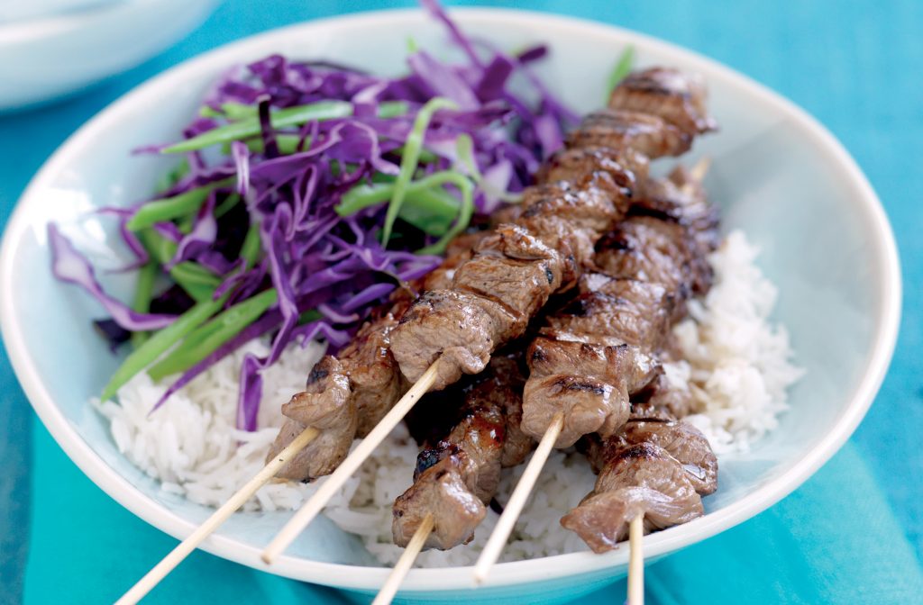Teriyaki beef skewers with cabbage salad Teriyaki beef skewers with cabbage salad