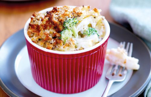 Three-cheese macaroni bake