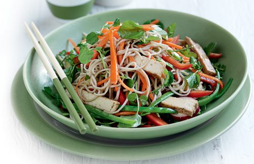 Tofu and vegetable soba noodle salad