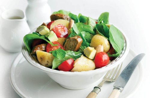 Vegetarian sausage salad