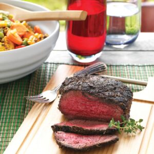 Venison with jerk rub and succotash