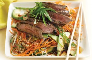 Wasabi ginger beef and sushi salad