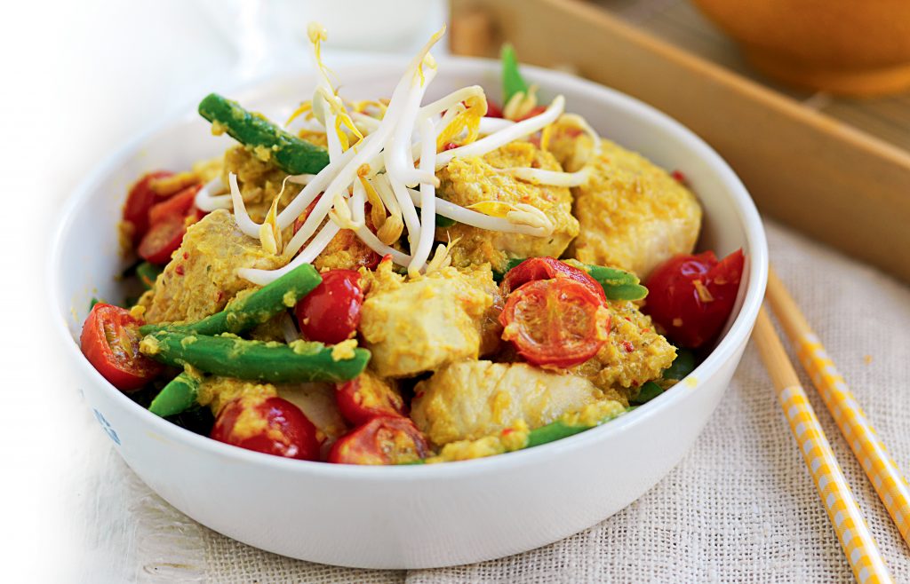 White fish, coconut and green bean curry White fish, coconut and green bean curry
