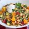 Za’atar-roasted vegetable, lentil and couscous pilaf