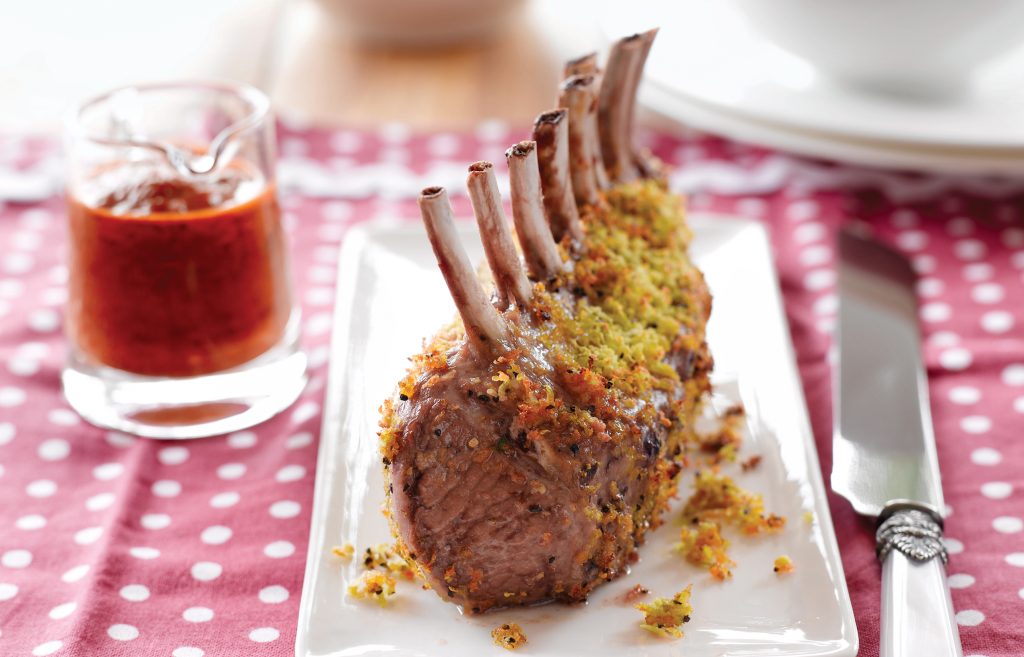 Zesty rack of lamb with roasted capsicum sauce Zesty rack of lamb with roasted capsicum sauce