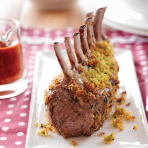 Zesty rack of lamb with roasted capsicum sauce