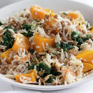 Lentil, pumpkin and spinach rice