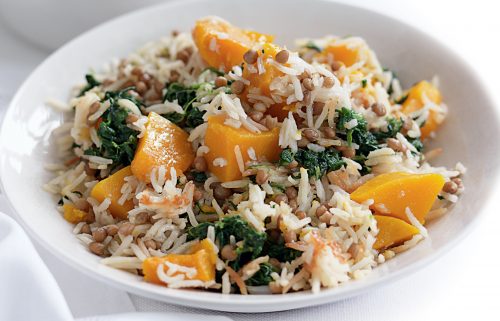 Lentil, pumpkin and spinach rice